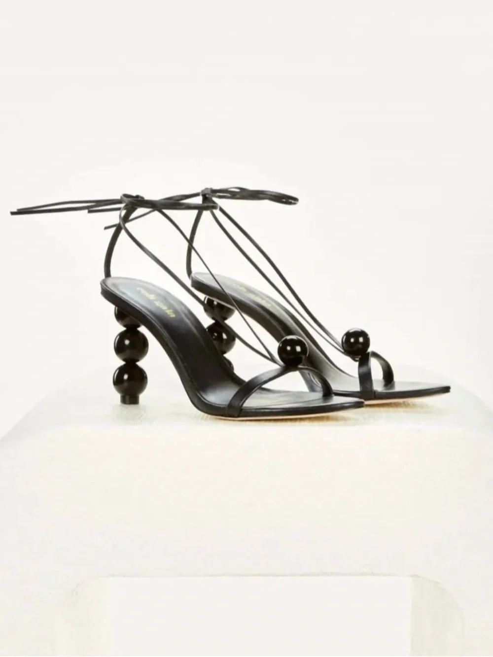 cult gaia Black Beaded Heel Strappy Sandals - Picture 1 of 5